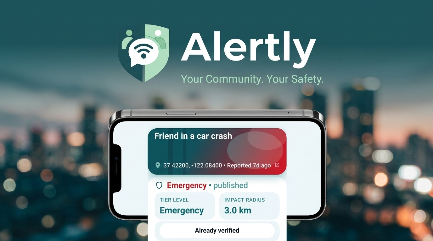 Alertly feature graphic with live alert preview
